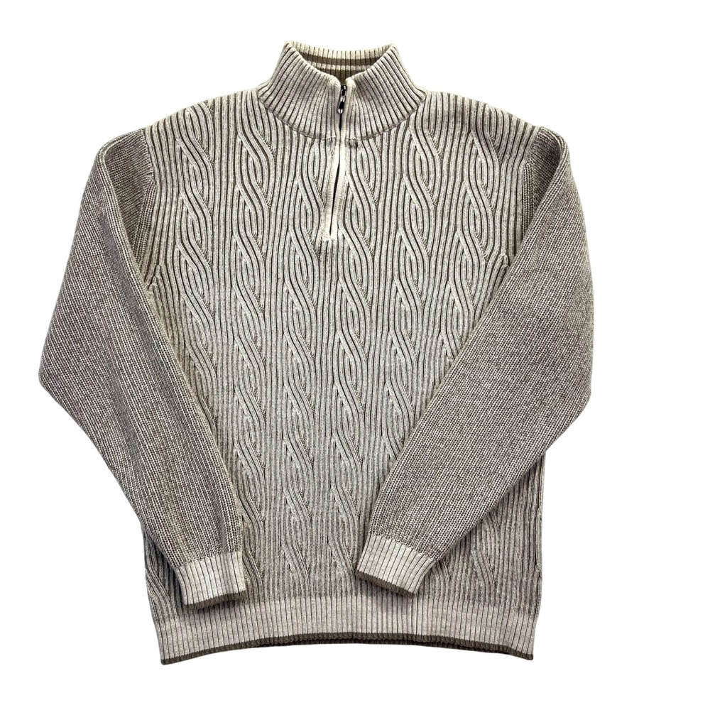 Tommy Bahama Mens XL Tan Beige Cable Knit Quarter Zip 100% Cotton Sweater‎